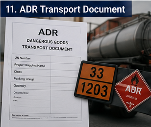 Documento de transporte ADR para mercadorias perigosas usado no transporte de materiais perigosos na Europa