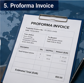 Fatura proforma utilizada antes da confirmação do envio em logística e comércio internacional